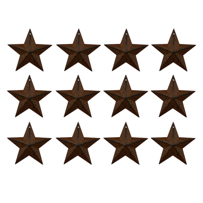 CVHOMEDECO. Primitives Rustic Antique Vintage Gifts Rusty/Black Metal Barn Star Wall/Door Decor, 3 Inch, Set of 12.