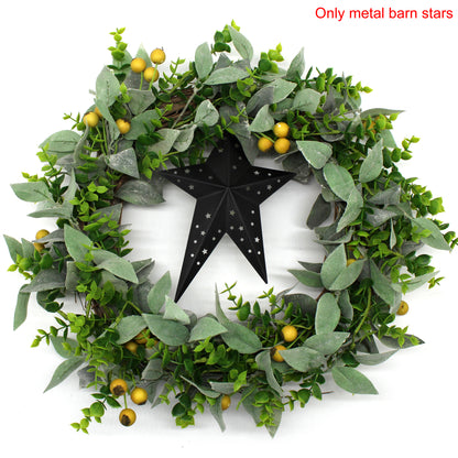CVHOMEDECO. Primitives Rustic Vintage Gifts Black Punched Metal Barn Stars for Wall/Wreaths/Twigs Decor, 8/6/4 Inch, Set of 3