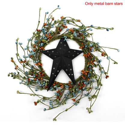 CVHOMEDECO. Primitives Rustic Vintage Gifts Black Punched Metal Barn Stars for Wall/Wreaths/Twigs Decor, 8/6/4 Inch, Set of 3