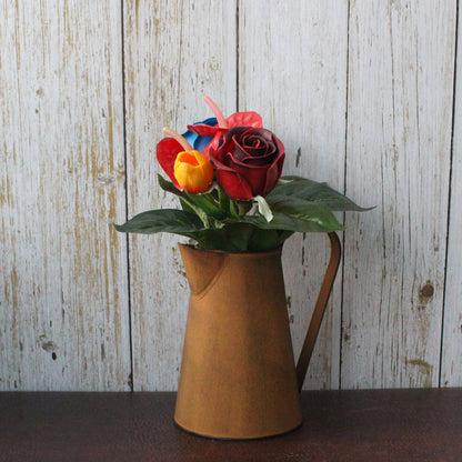 CVHOMEDECO. 7 Inch Rusty Milk Pitcher, Country Rustic Primitives Metal Watering Can Jug Vase for Home and Garden Décor.