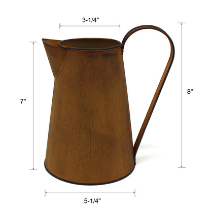 CVHOMEDECO. 7 Inch Rusty Milk Pitcher, Country Rustic Primitives Metal Watering Can Jug Vase for Home and Garden Décor.