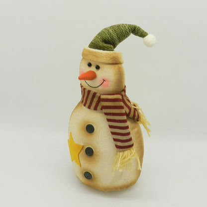CVHOMEDECO. Country Rustic Sitting Figurine Plush Snowman Doll Antique Stuffed Toy Christmas Decoration Home Table Fireplace Shelf Display Décor Xmas Gift, 16 Inch