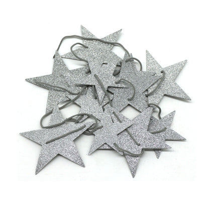 CVHOMEDECO. Twinkle Glittered Paper Star String Star Garland Unique Hanging Bunting Banner for Wedding Birthday Party Festival Home Background Decoration, 5.5 feet, Pack of 2 PCS (Silver)