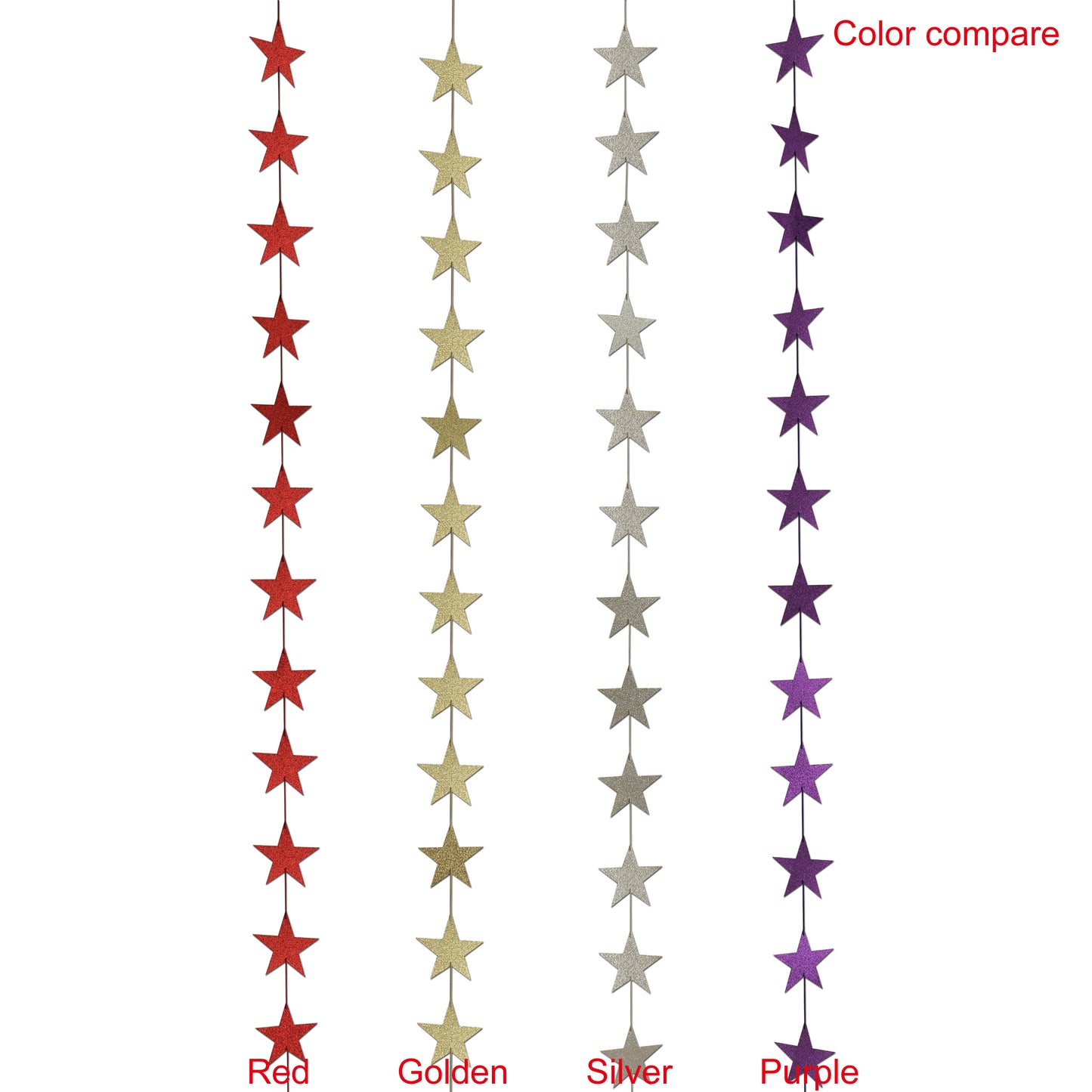CVHOMEDECO. Silver Glittered Paper Star String Star Garland Hanging Décor for Wedding Birthday Party Festival Home Background Decorative, 8.2 feet, Pack of 2 PCS