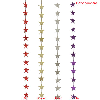 CVHOMEDECO. Silver Glittered Paper Star String Star Garland Hanging Décor for Wedding Birthday Party Festival Home Background Decorative, 8.2 feet, Pack of 2 PCS