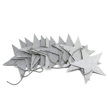 CVHOMEDECO. Silver Glittered Paper Star String Star Garland Hanging Décor for Wedding Birthday Party Festival Home Background Decorative, 8.2 feet, Pack of 2 PCS