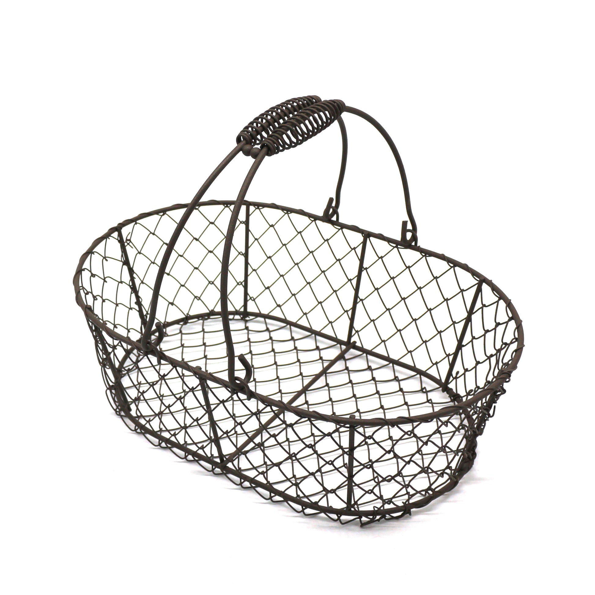 Metal Wire Egg Basket With Wooden Handle Vintage Country Style