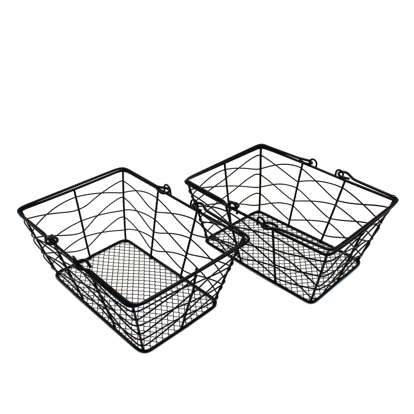 CVHOMEDECO. Metal Wire Fruit Baskets Egg Baskets Gathering Baskets with Handle Country Antique Storage Baskets. Black, Set of 2