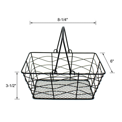 CVHOMEDECO. Metal Wire Fruit Baskets Egg Baskets Gathering Baskets with Handle Country Antique Storage Baskets. Black, Set of 2