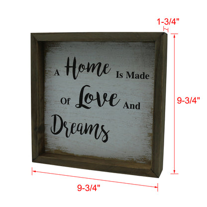 CVHOMEDECO. Vintage Distressed "A home is made of love and dreams" Shadow Box Frame Wall Mounted Hanging Decor Art, 9.75 x 9.75 Inch