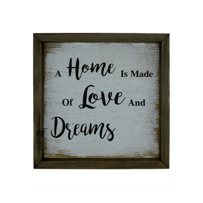 CVHOMEDECO. Vintage Distressed "A home is made of love and dreams" Shadow Box Frame Wall Mounted Hanging Decor Art, 9.75 x 9.75 Inch