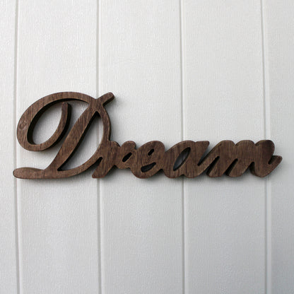 CVHOMEDECO. Rustic Vintage Distressed Wooden Words Sign Free Standing "Dream" Tabletop/Shelf/Home Wall/Office Decoration Art, 14 x 4.25 x 1 Inch