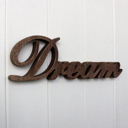 CVHOMEDECO. Rustic Vintage Distressed Wooden Words Sign Free Standing "Dream" Tabletop/Shelf/Home Wall/Office Decoration Art, 14 x 4.25 x 1 Inch