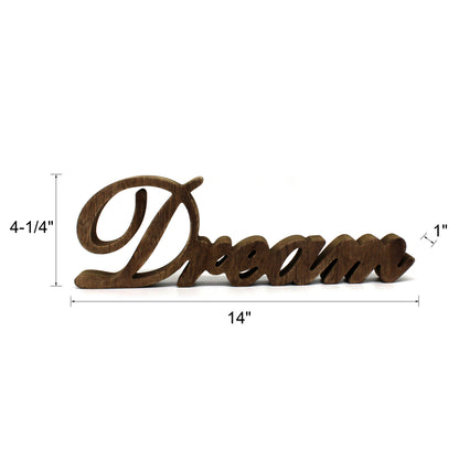 CVHOMEDECO. Rustic Vintage Distressed Wooden Words Sign Free Standing "Dream" Tabletop/Shelf/Home Wall/Office Decoration Art, 14 x 4.25 x 1 Inch