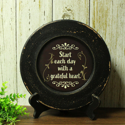 CVHOMEDECO. Primitives Start with Grateful Wood Decorative Plate Display Wooden Plate Home Décor Art, 10.75 Inch