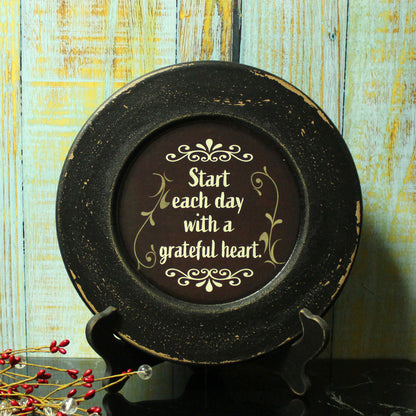CVHOMEDECO. Primitives Start with Grateful Wood Decorative Plate Display Wooden Plate Home Décor Art, 10.75 Inch